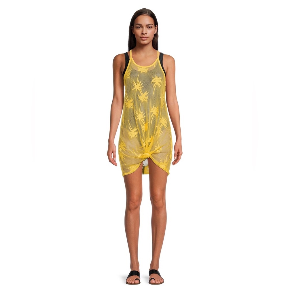 No Boundaries Juniors Knot Front Mesh Coverup Dress
